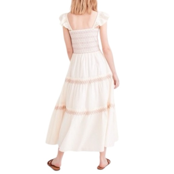 Madewell Lucie Smocked Embroidered Tiered Midi Dress -Lighthouse / Cream - Large - Picture 13 of 14